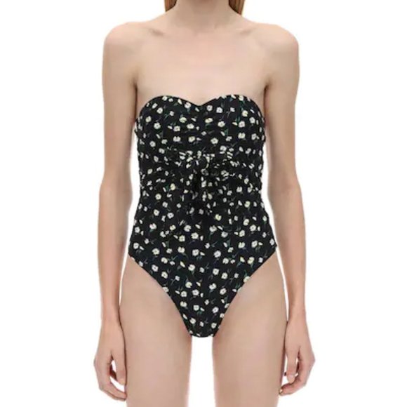 ONIA X WE WORE WHAT Women Capri One Piece Swimsuit with Daisies , XS, Black - Picture 4 of 9
